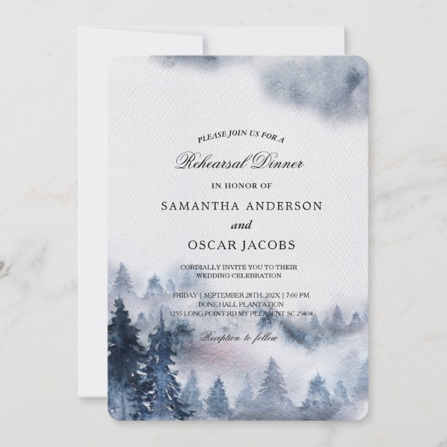 Invitación moderna y sencilla al bosque azul y bla (Anverso)