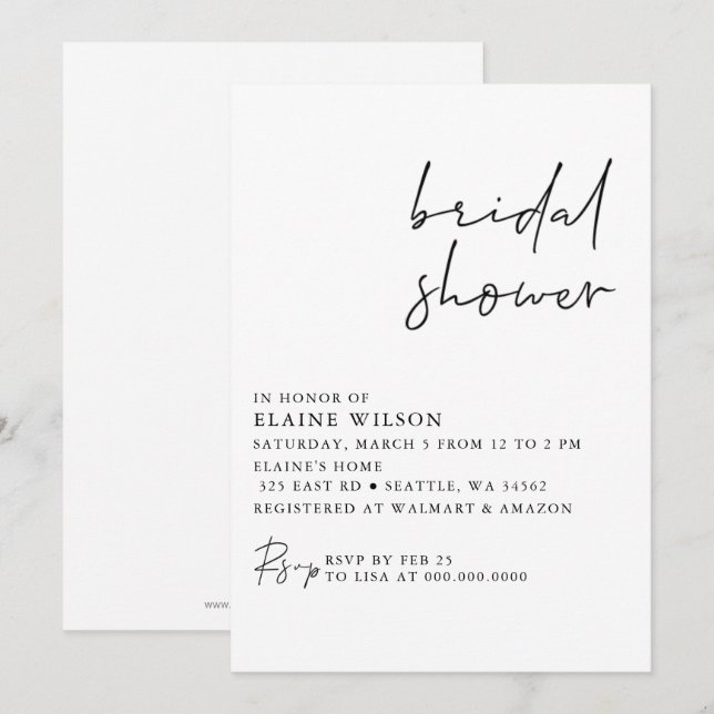 Invitación Moderna y sencilla ducha de novia (Anverso / Reverso)