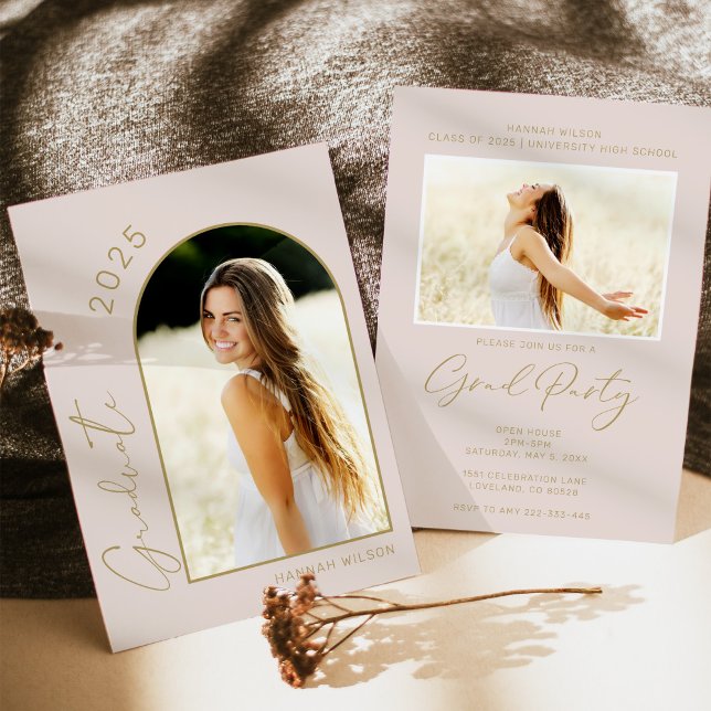 Invitación Moderna y sencilla foto Rubor Pink Graduation Part (Subido por el creador)