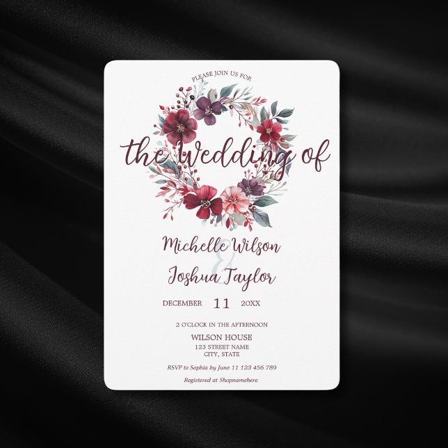 Invitación Moderna y sencilla guirnalda floral de invierno (Subido por el creador)