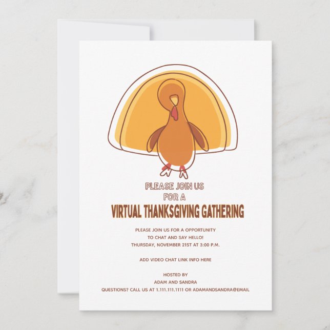 Invitación Moderna y sencilla Turquía virtual Acción de Graci (Anverso)