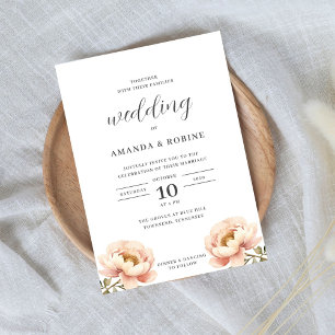 Invitación moderna y simple a la boda floral Peony
