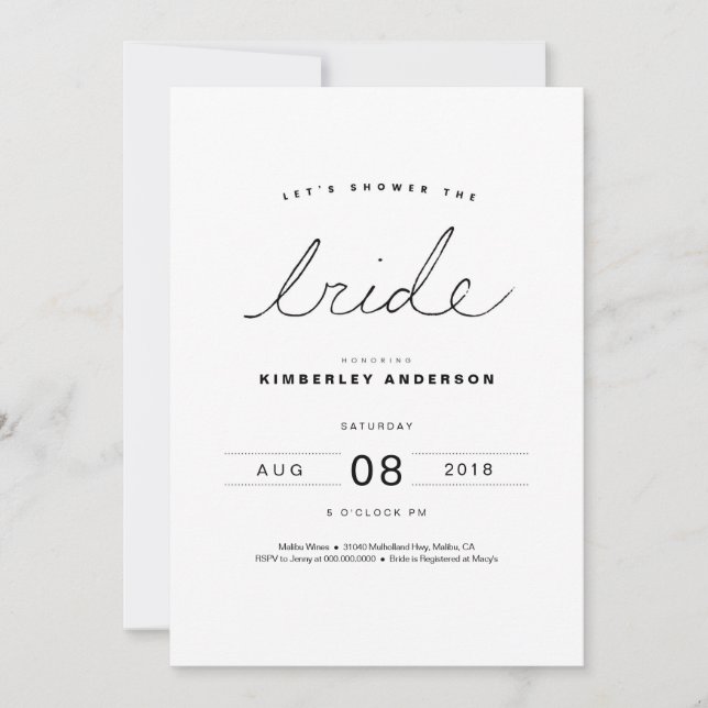 Invitación moderna y simple a la ducha de novia (Anverso)