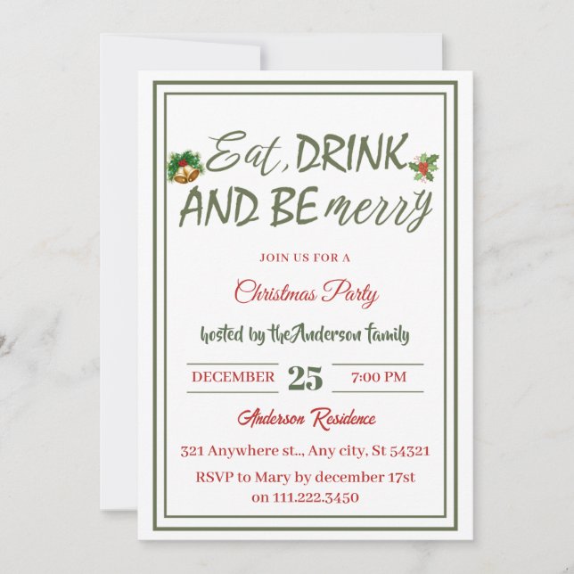 Invitación Moderna y simple bebida de comer sé feliz Fiesta d (Anverso)