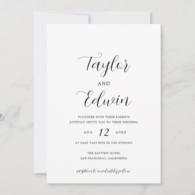 Invitación Moderna Y Simple En Un Boda (Anverso)