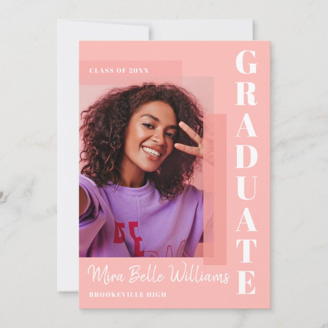 Invitación Moderna y simple graduación de moda foto rosa (Anverso)