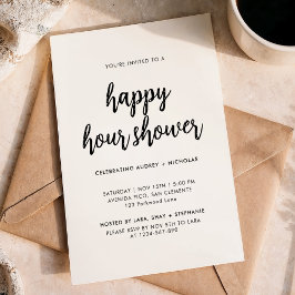 Invitación Moderna y simple hora feliz pareja ducha de novias