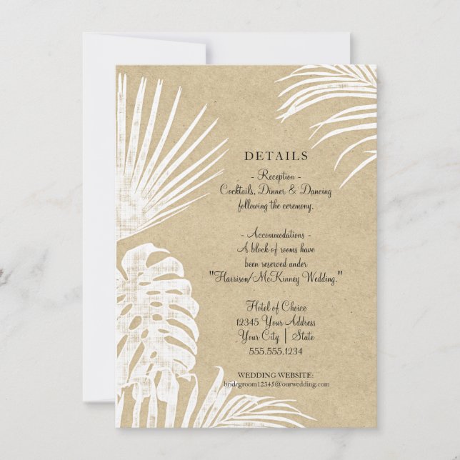 Invitación Moderna Y Simple Kraft Tropical Leaf Beach Wedding (Anverso)
