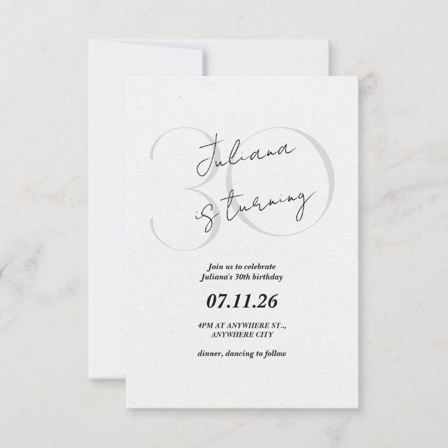 Invitación moderna y simple para cumpleaños 30 (Anverso)