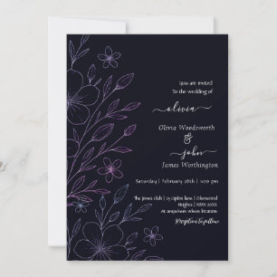 Invitación Moderna y simple vid floral minimalista en blanco