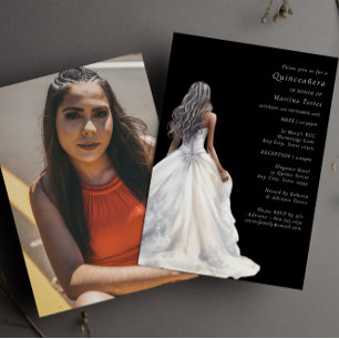 Invitación Moderna y sobria quinceañera en blanco y negro