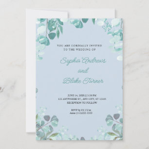 Invitación Moderna y sofisticada vegetación Boda azul enmarca