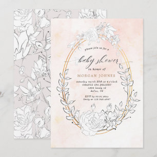invitación moderna y sutil a la ducha de bebé flor
