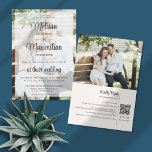 Invitación Moderna y transparente 2 fotos QR Code en línea RS<br><div class="desc">Se añade una bonita inscripción en negro a la cubierta transparente blanca de esta moderna y moderna invitación a la boda todo en uno, que muestra la información de tu boda en una de tus fotos favoritas de compromiso. Personalizar esta tarjeta con la información de la ceremonia de su boda...</div>