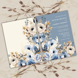 Invitación Moderna y turbia acuarela azul Floral Boda de invi