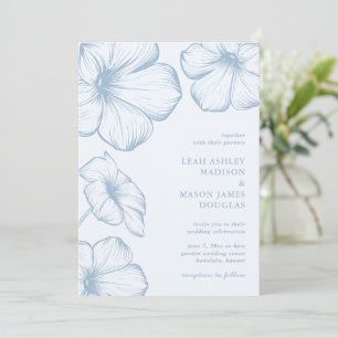 Invitación Moderna y turbia floral azul elegante Wedding