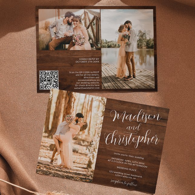Invitación Modernas 3 fotos llaman boda Qr de madera (Subido por el creador)