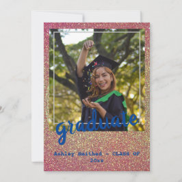 Invitación Modernas estrellas verdes foto graduada Purpurina 