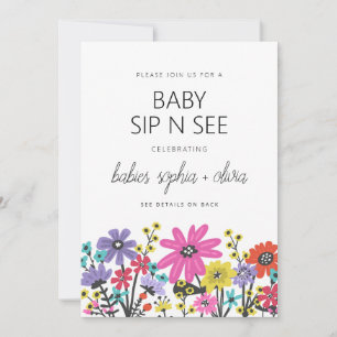 Invitación Modernas flores silvestres boho gemelas bebe sorbo