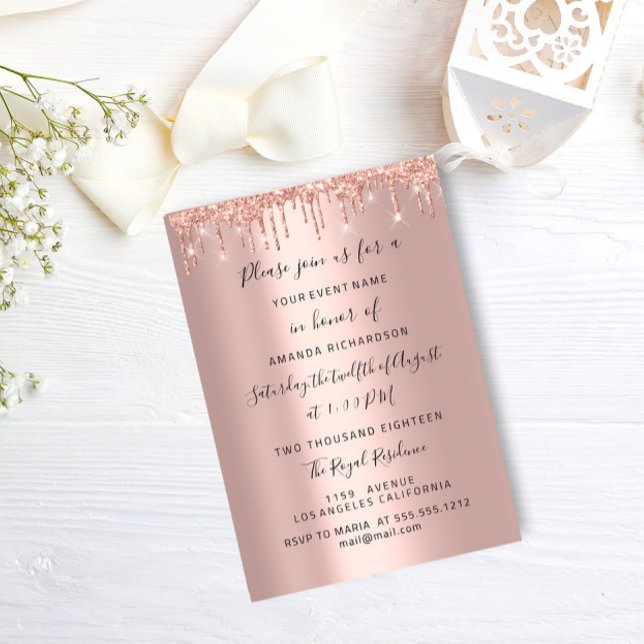 Invitación Modernas gotas Rosa de oro Boda de novias Chispas  (Modern Drips Rose Gold Bridal Wedding Spark Glit Invitation)