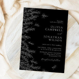 Invitación Modernas hojas minimalistas en blanco y negro Boda