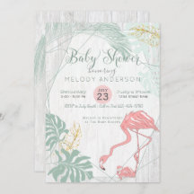 Modernas hojas tropicales Baby Shower Flamingo ros
