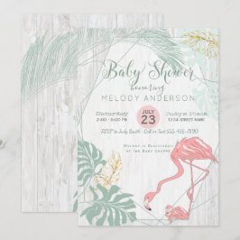 Invitación Modernas hojas tropicales Baby Shower Flamingo ros