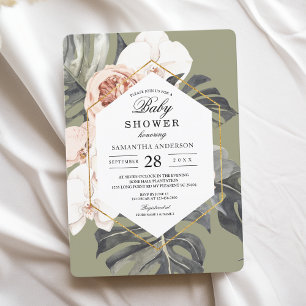 Invitación Modernas hojas tropicales de caqui floral y orquíd