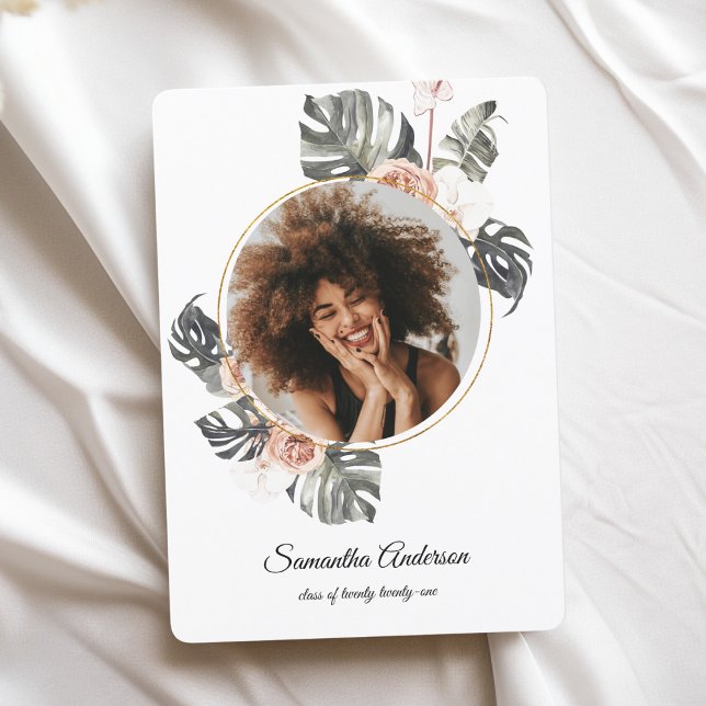 Invitación Modernas hojas tropicales de caqui floral y orquíd (Subido por el creador)