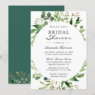 Invitación Modernas hojas verdes marco follaje ducha de novia