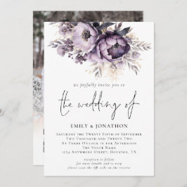 Invitación Modernas Lilac Purple Florals Foto Boda de código 