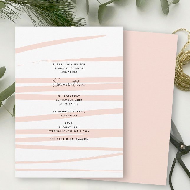 Invitación Modernas líneas rosas de Rubor Resumen ducha marit (Modern Blush Pink Lines Abstract Art Bridal Shower Invitation)