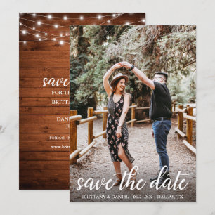 Invitación Modernas Luces De Madera De Guión Guardan La Tarje