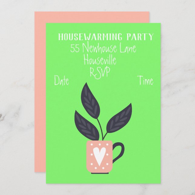 Invitación Modernas macetas de color pastel plantas Fiesta de (Anverso / Reverso)