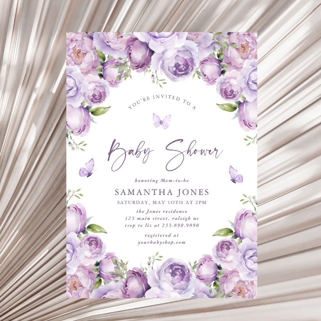 Invitación Modernas mariposas Baby Shower púrpura (Subido por el creador)