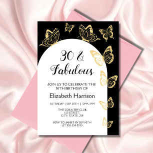 Invitación Modernas mariposas de oro negro fabulosas cumpleañ