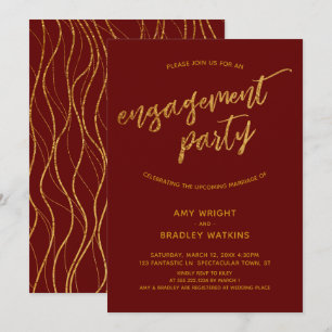 Invitación Modernas Olas de Oro Escritura a mano Compromiso c