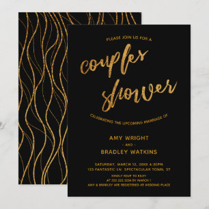 Invitación Modernas Olas de Oro Escritura a mano Ducha de Par