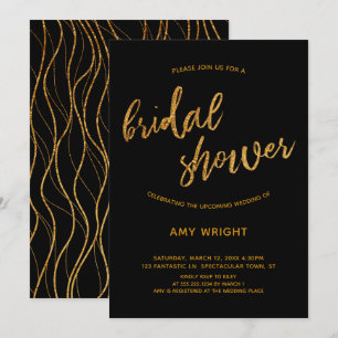 Invitación Modernas Olas de Oro Escritura a mano Ducha Nodal 
