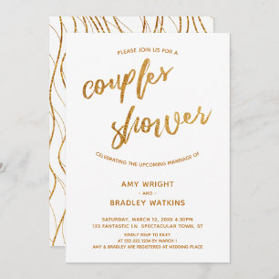 Invitación Modernas Olas de Oro Escritura a mano Ducha Pareja