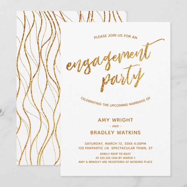 Invitación Modernas Olas de Oro Escritura a mano sobre compro (Anverso / Reverso)