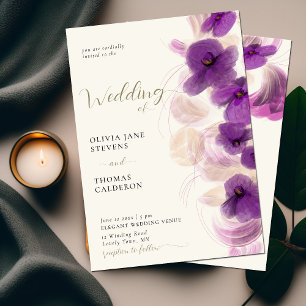 Invitación Modernas orquídeas púrpura clásicas Wreath Gold Bo