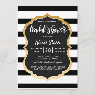Invitación Modernas rayas blancas negras duchas de novia