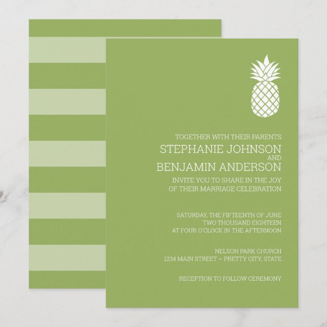 Invitación Modernas rayas de pizarra Boda de piña verde (Anverso / Reverso)