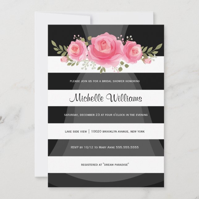 Invitación Modernas rayas negras y blancas ducha de matrimoni (Anverso)