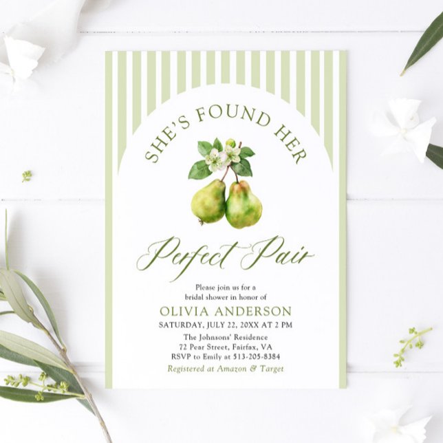 Invitación Modernas rayas verdes Perfecto Pareja Ducha Bridal (Modern Green Gingham Perfect Pear Bridal Shower Invitation)
