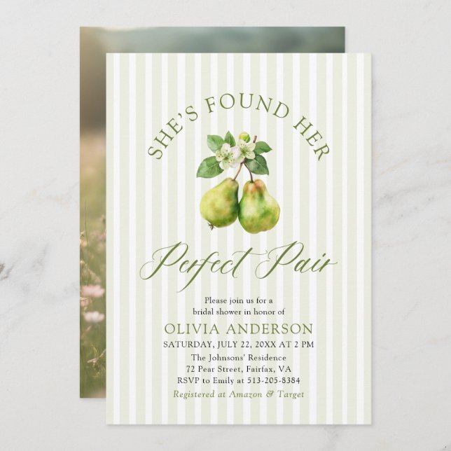 Invitación Modernas rayas verdes Perfecto Pareja Ducha Bridal (Anverso / Reverso)