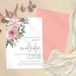 Invitación Modernas Rubor Pink Florals Sweet 16 Fiesta<br><div class="desc">Moderno Fiesta Rubor Pink Florals Sweet 16. un moderno ilustracion artístico floral que invita a sus invitados a celebrar su 16 cumpleaños, con flores y hojas en la esquina superior izquierda. Un guión elegante para la ocasión y personalizar fácilmente el resto del texto a sus propios requerimientos. Al otro lado...</div>