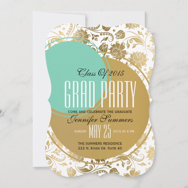 Invitación Modernas y elegantes damasquetes y círculos blanco (Reverso)