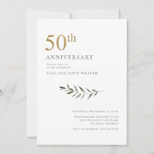 Invitación Modernidad Acuarela Verde Dorado 50 Aniversario